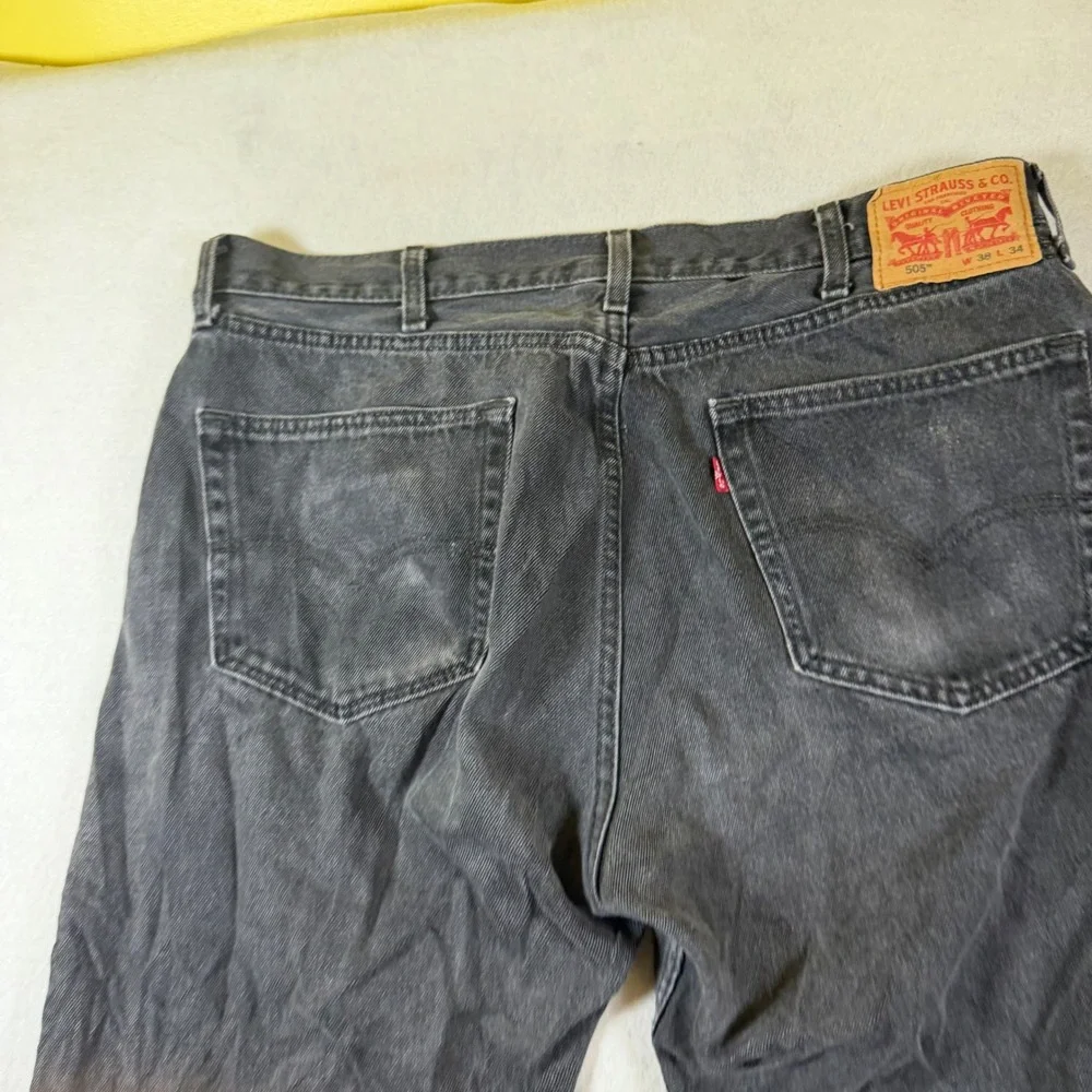 Levis 505 Regular Fit Straight Leg Jeans Mens 38x34 Faded Black Denim Pants